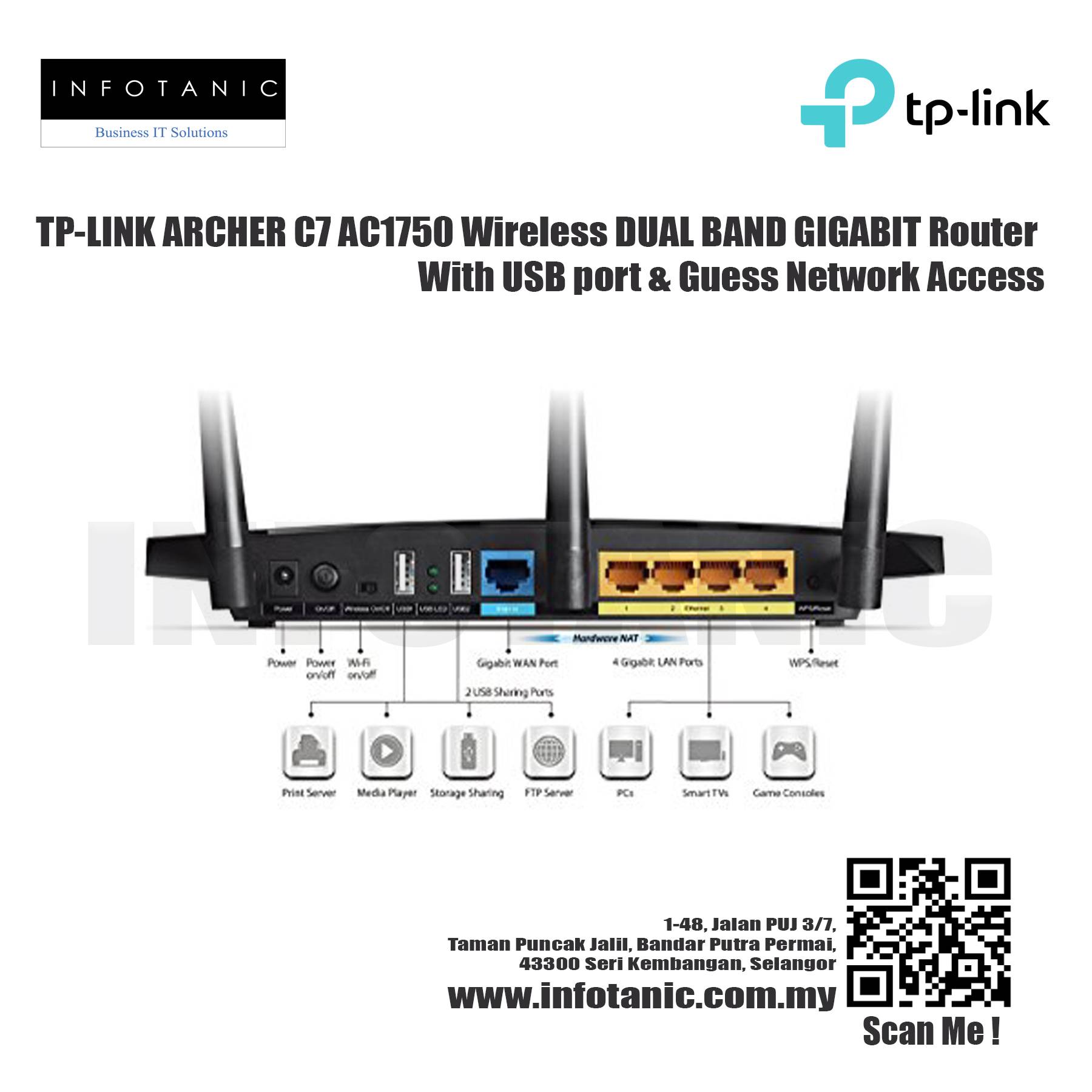 TP-LINK ARCHER C7 AC1750 Wireless DUAL BAND GIGABIT Router With USB ...